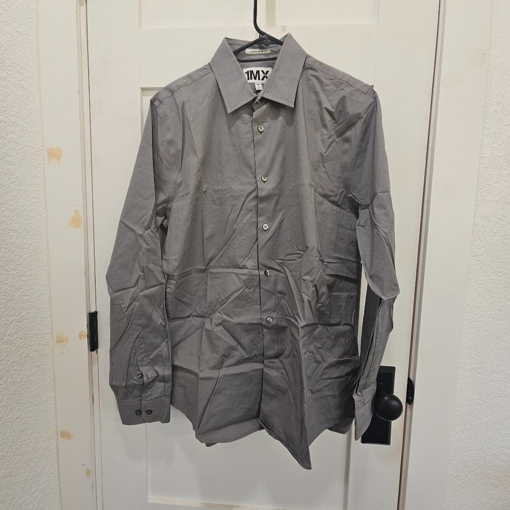 Grey Button Up - Collar - Long Sleeve - Extra Slim Fit - M, 15-15.5